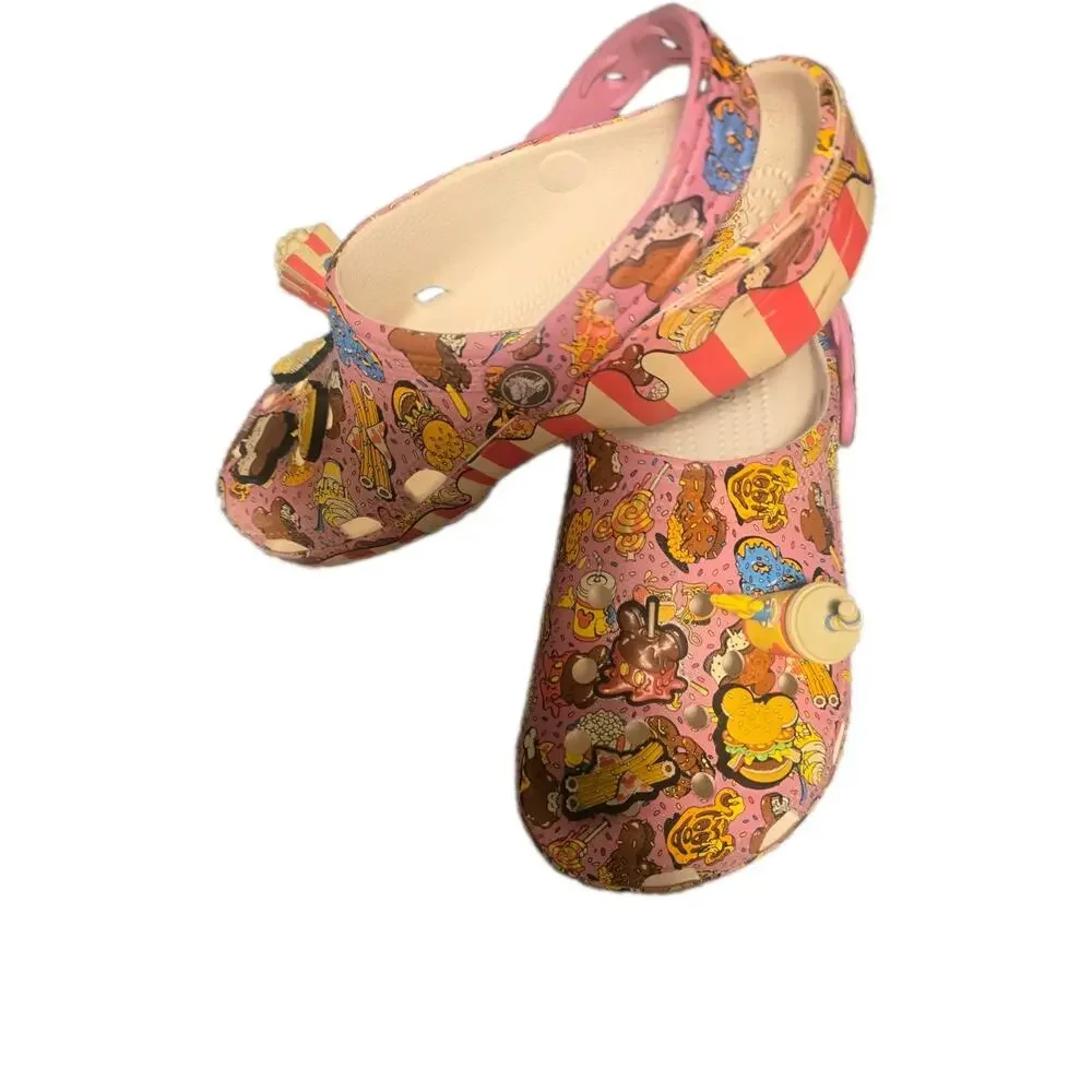 Crocs Disney Eats Pink Food Print Comfort Clog Slip-On Shoes Women 7 Mens 5